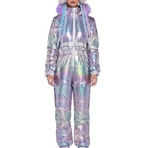 Dolls Kill Aurora Beam Holographic Snowsuit